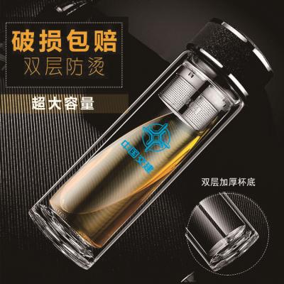 廠家直銷新款創意高端商務雙層玻璃杯帶濾網辦公水杯定制